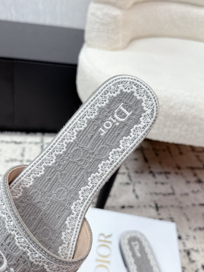 CD 26 Embroidered Slippers Gray Canvas 617080