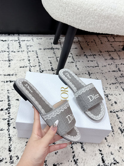CD 26 Embroidered Slippers Gray Canvas 617080