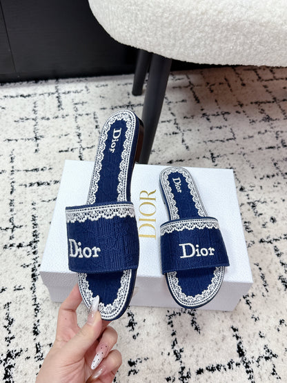 CD 26 Embroidered Slippers Dark Blue Canvas 617081
