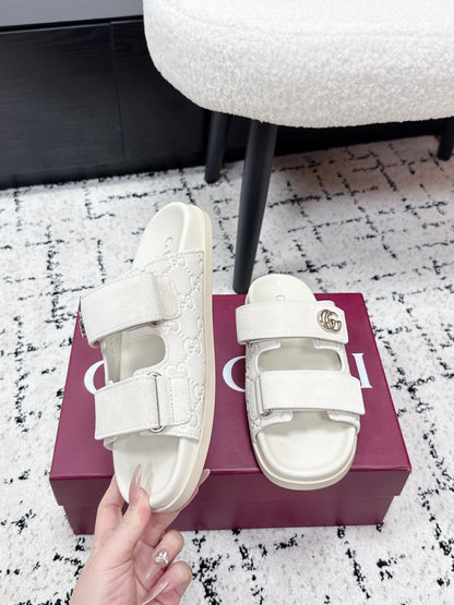 GG 26SS Sandals White Suede Sheepskin 641462