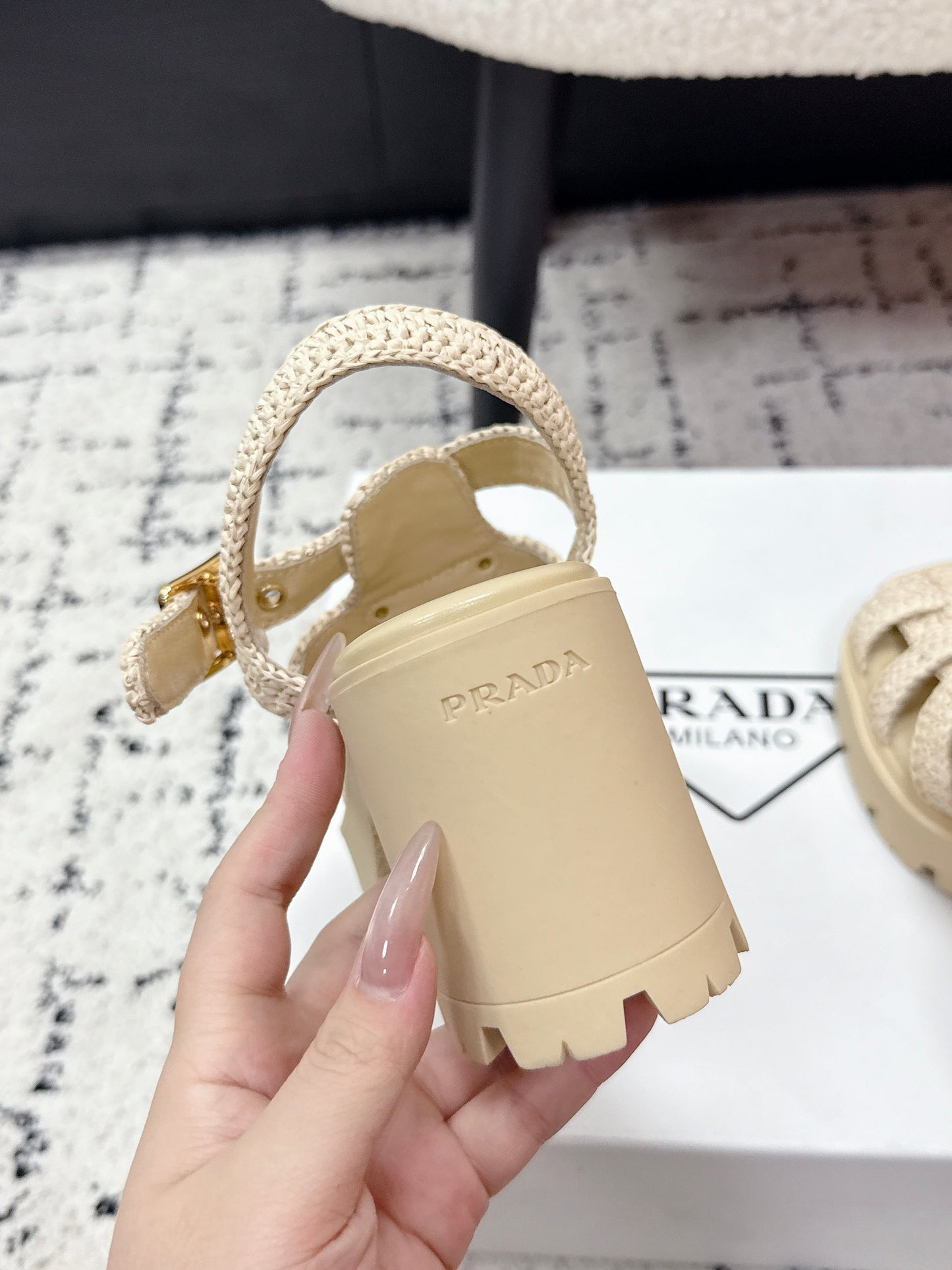Prada 2026 Monolith Crochet Cage Sandals 90mm Sheepskin 769824