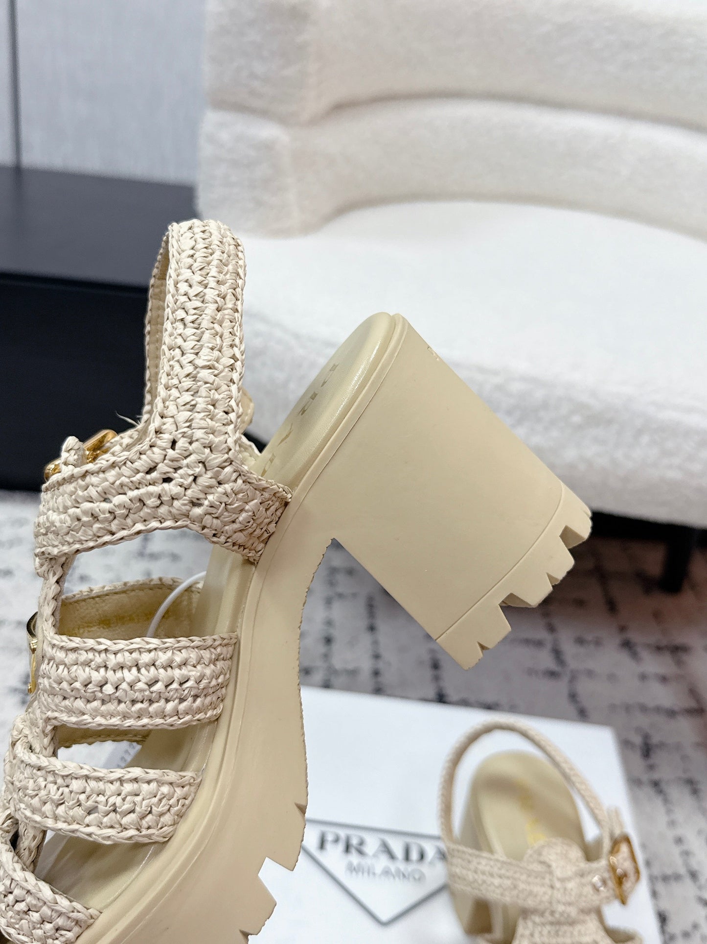 Prada 2026 Monolith Crochet Cage Sandals 90mm Sheepskin 769824