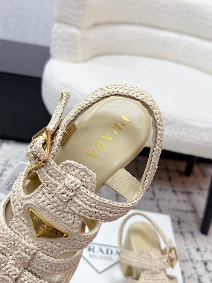 Prada 2026 Monolith Crochet Cage Sandals 90mm Sheepskin 769824