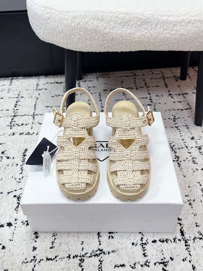 Prada 2026 Monolith Crochet Cage Sandals 90mm Sheepskin 769824