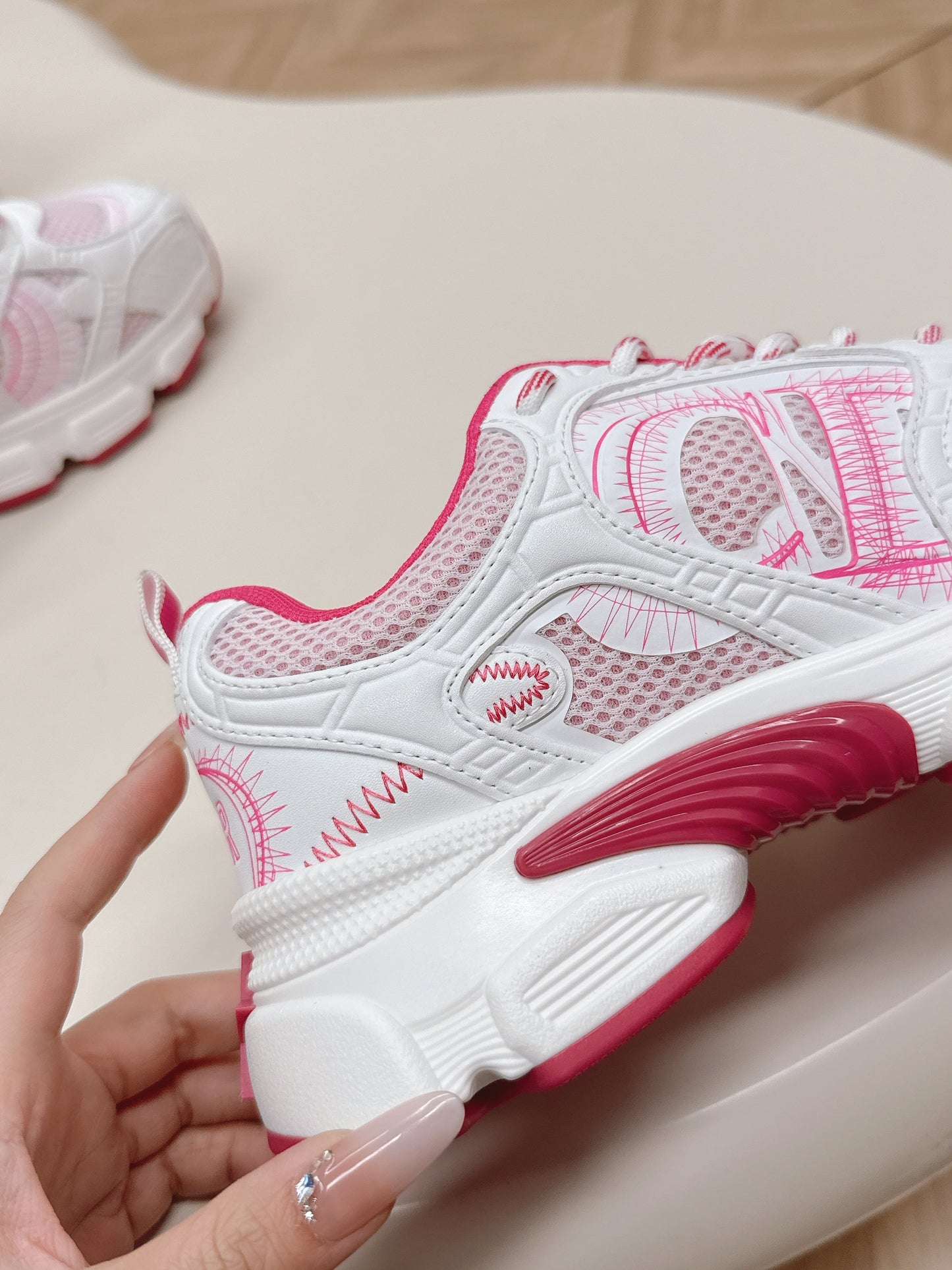 CD 26s Chrono Sneakers White Pink Cowhide Mesh 643755