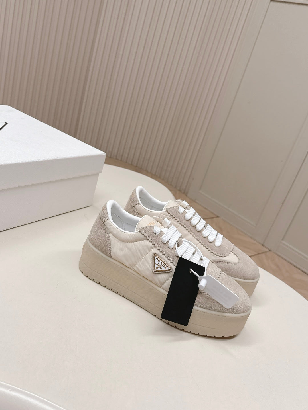 PRA 2026S Platform Sneakers 50 Light Beige Suede Cowhide 663492