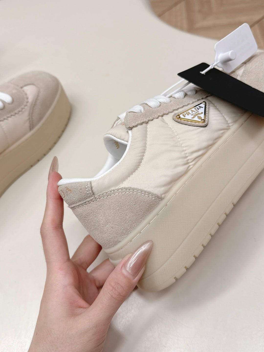 PRA 2026S Platform Sneakers 50 Light Beige Suede Cowhide 663492