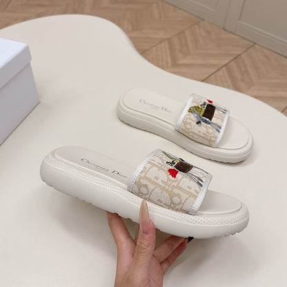 CD 26s  Slippers White Beige Canvas Lambskin 643803
