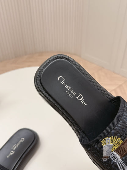 CD 26s  Slippers Black Canvas Lambskin 643805