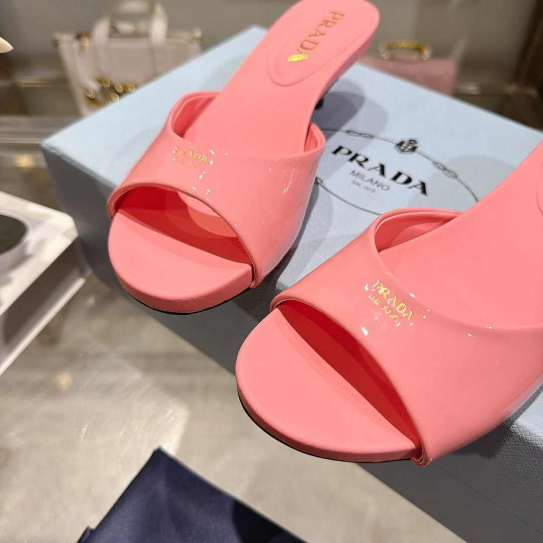 Prada 2026 Patent Leather Kitten Heel Sandals 45mm 782429