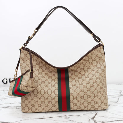 Gucci 2026 Large Shoulder Bag With Web 40cm Sand mix Brown Canvas Leather