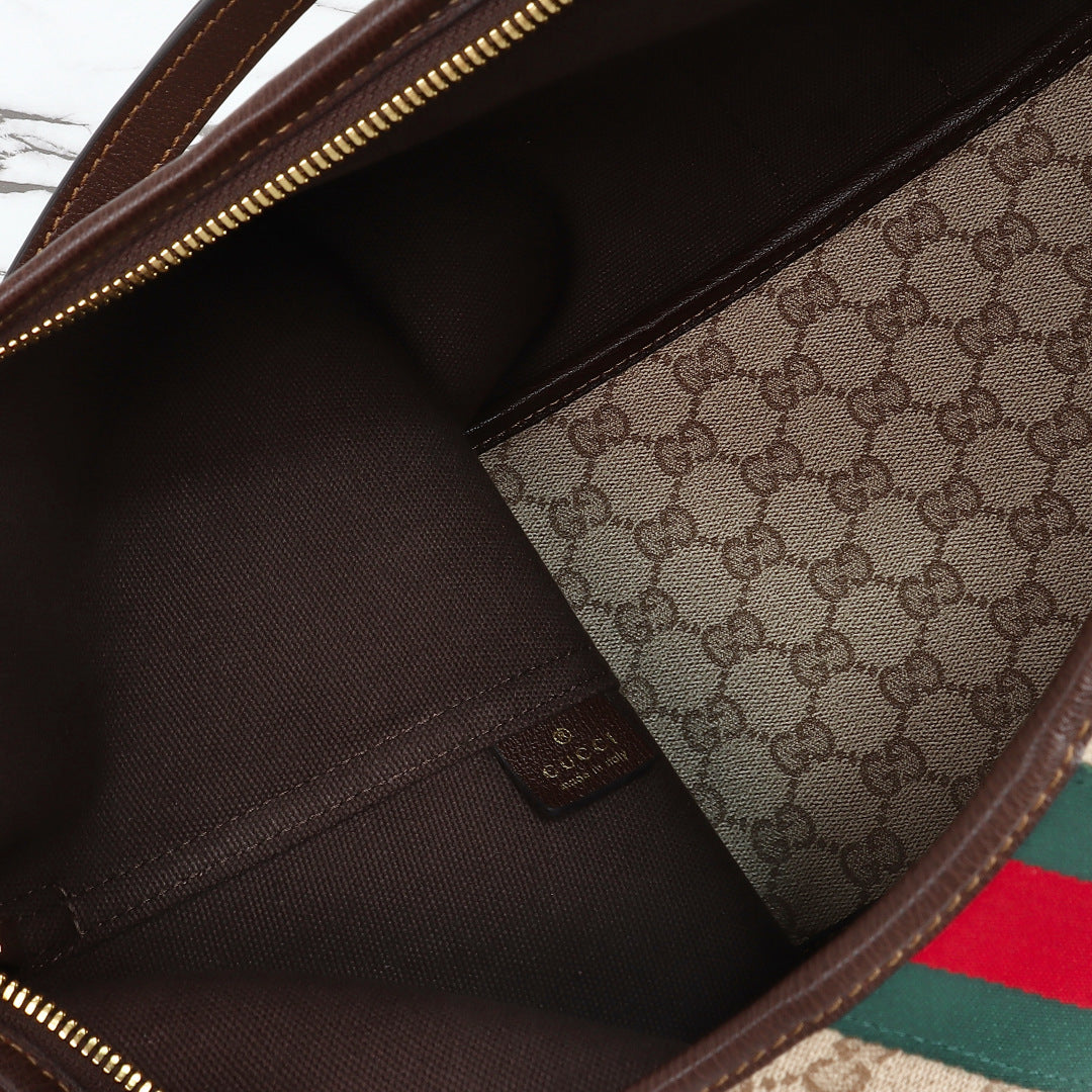 Gucci 2026 Large Shoulder Bag With Web 40cm Sand mix Brown Canvas Leather