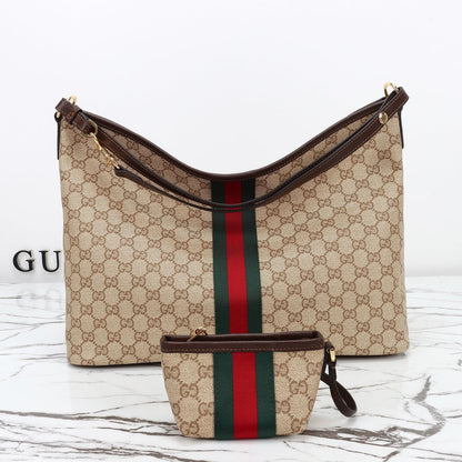 Gucci 2026 Large Shoulder Bag With Web 40cm Sand mix Brown Canvas Leather