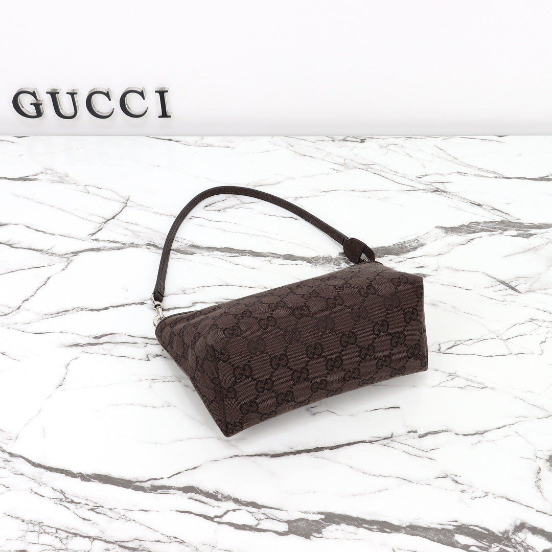 Gucci 2026 Small Pouch with Strap 17cm Dark Brown Canvas Leather