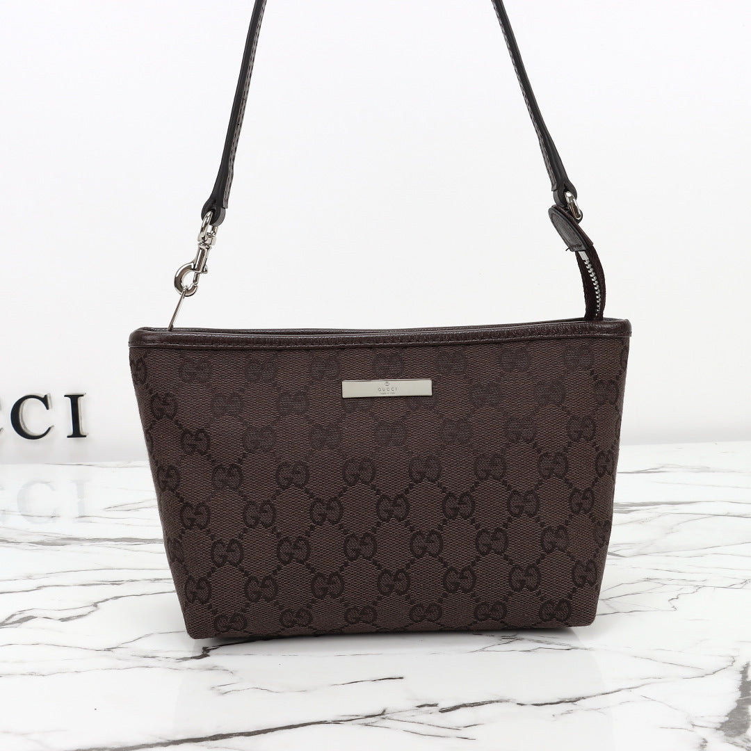 Gucci 2026 Small Pouch with Strap 17cm Dark Brown Canvas Leather