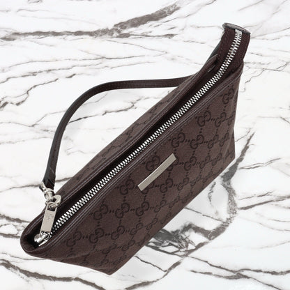 Gucci 2026 Small Pouch with Strap 17cm Dark Brown Canvas Leather