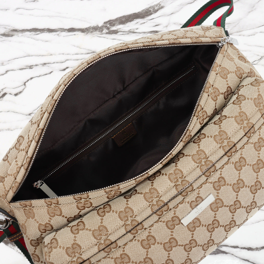Gucci 2026 Tag Crossbody Bag 30cm Sand mix Brown Canvas