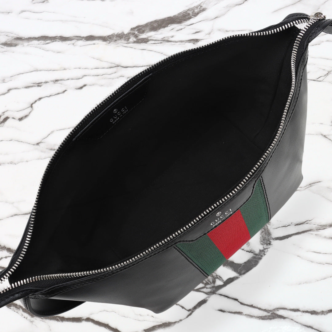 Gucci 2026 Mega Web Trademark Crossbody Bag 22cm Balck Canvas Leather