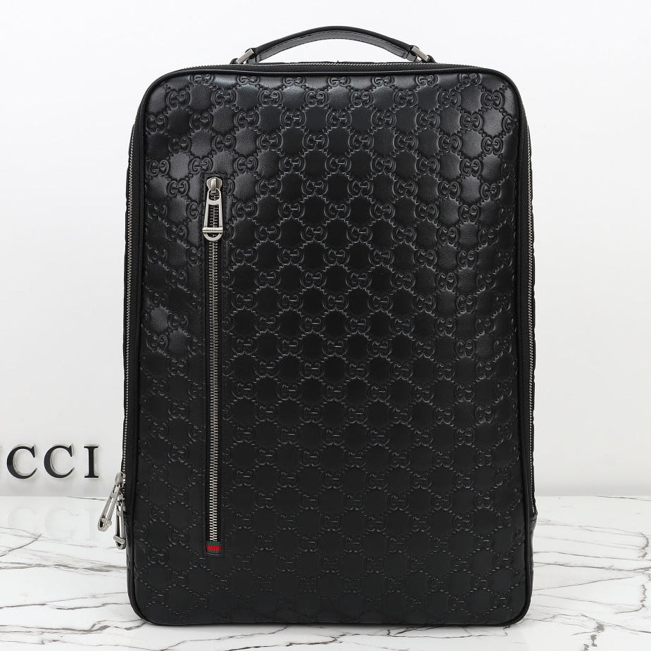Gucci 2026 Emblem Backpack 43cm Black Embossed Calfskin