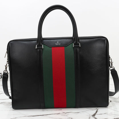 Gucci 2026 Mega Web Trademark Briefcase 38cm Canvas Leather