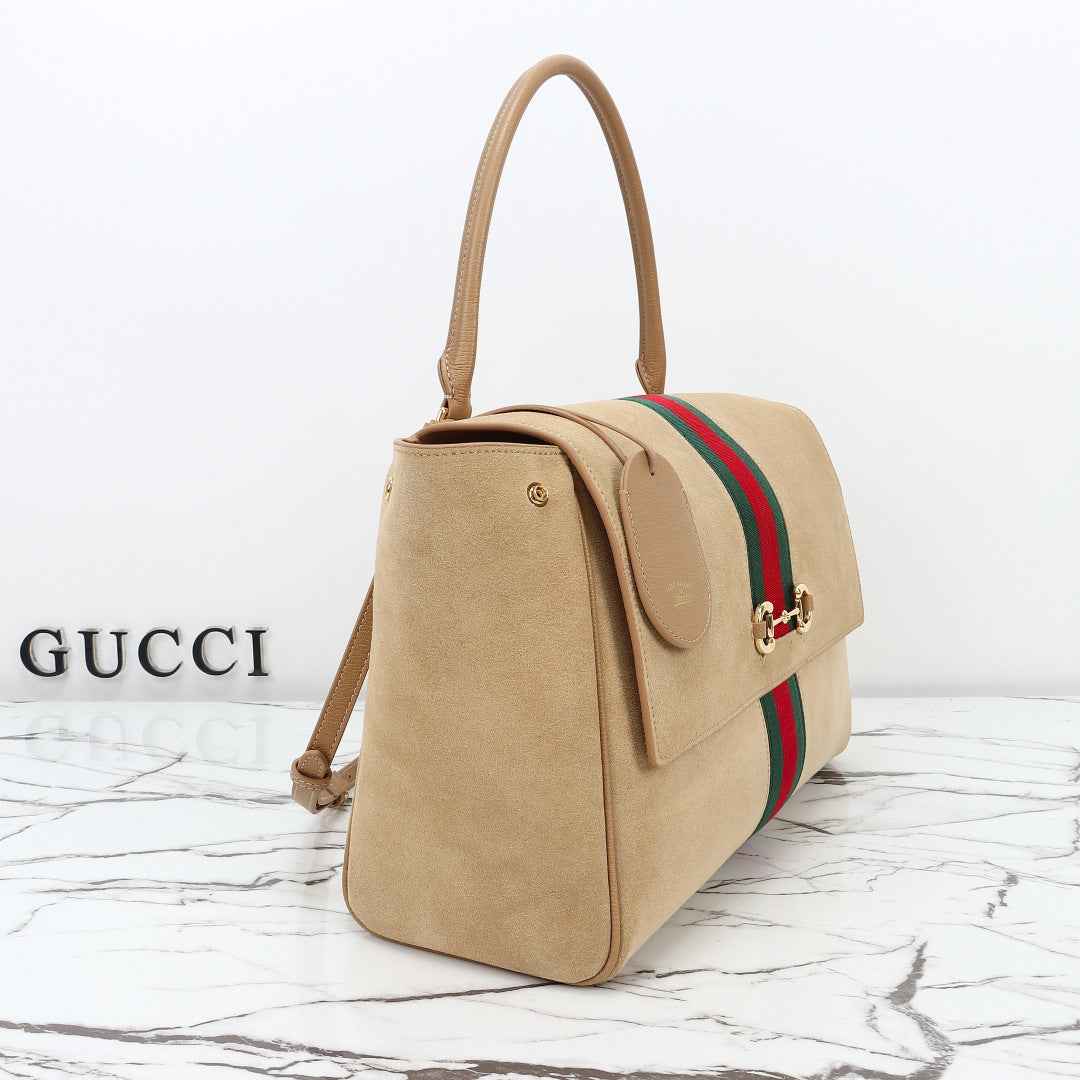 Gucci 2026 Paparazzo Shoulder Bag 37cm Beige Red Green Leather