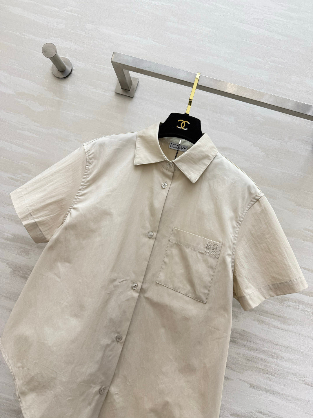 Loewe 26s Short-Sleeved Shirt Cream Cotton 398853