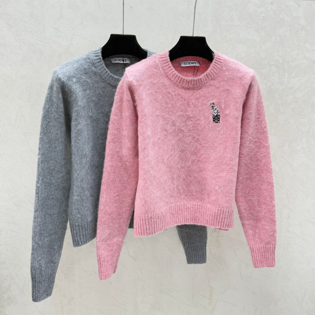 Loewe 2025 Round Neck Embroidered Logo Sweater Woo