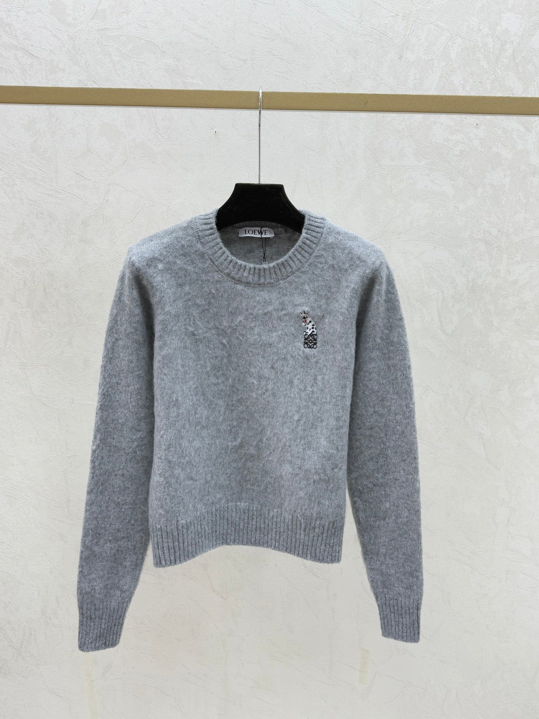 Loewe 2025 Round Neck Embroidered Logo Sweater Woo