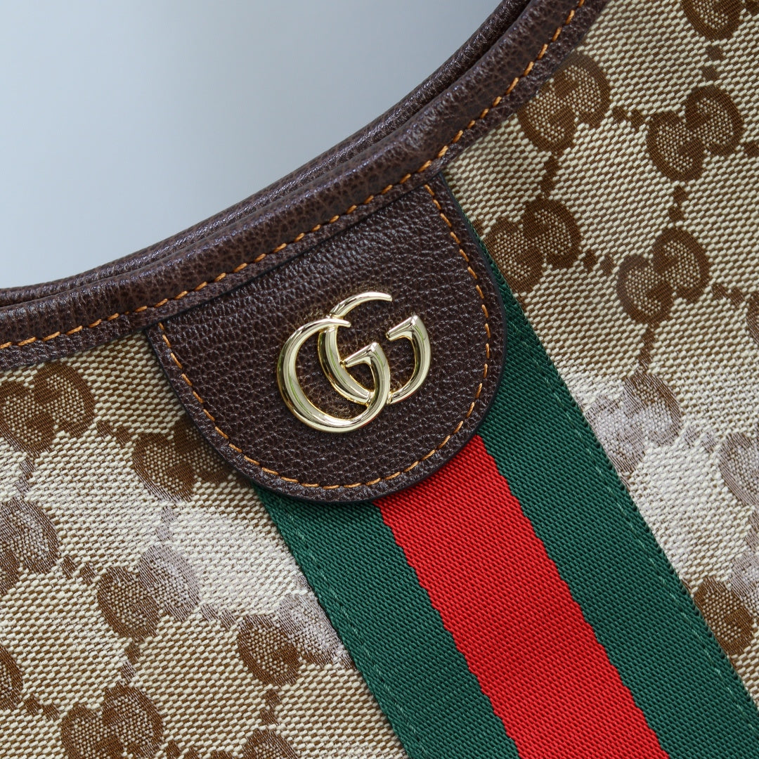 Gucci 2026 Giglio Shoulder Bag 60cm Brown Green Red Calfskin