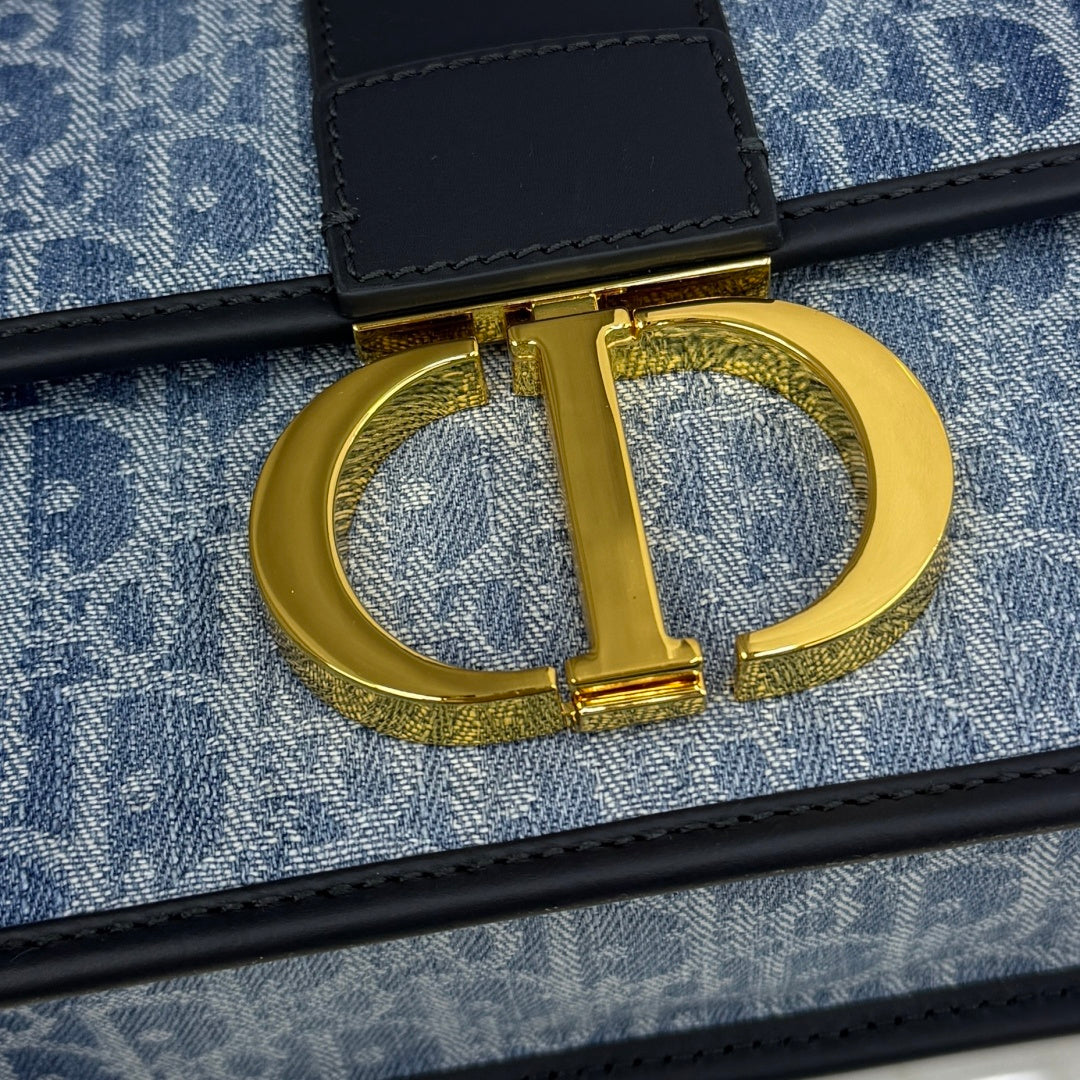 Dior 2026 East-West Chain Handbag 25cm Blue Black Demin Calfskin