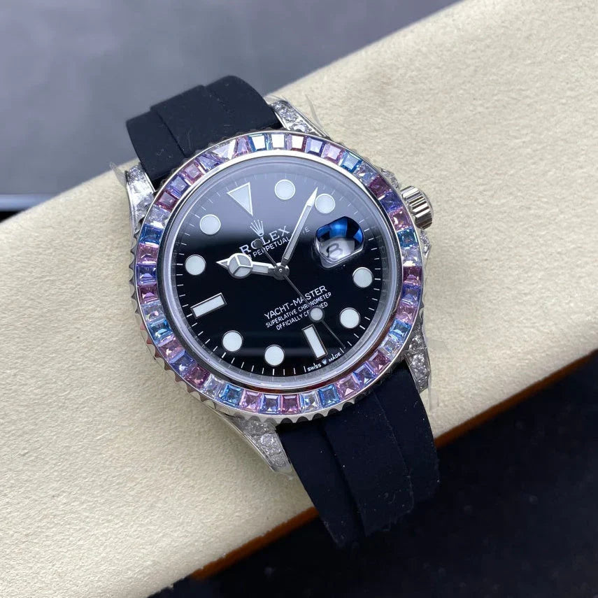 Rolex Yacht-Master 40mm White Gold Case Black Dial Rubber Strap