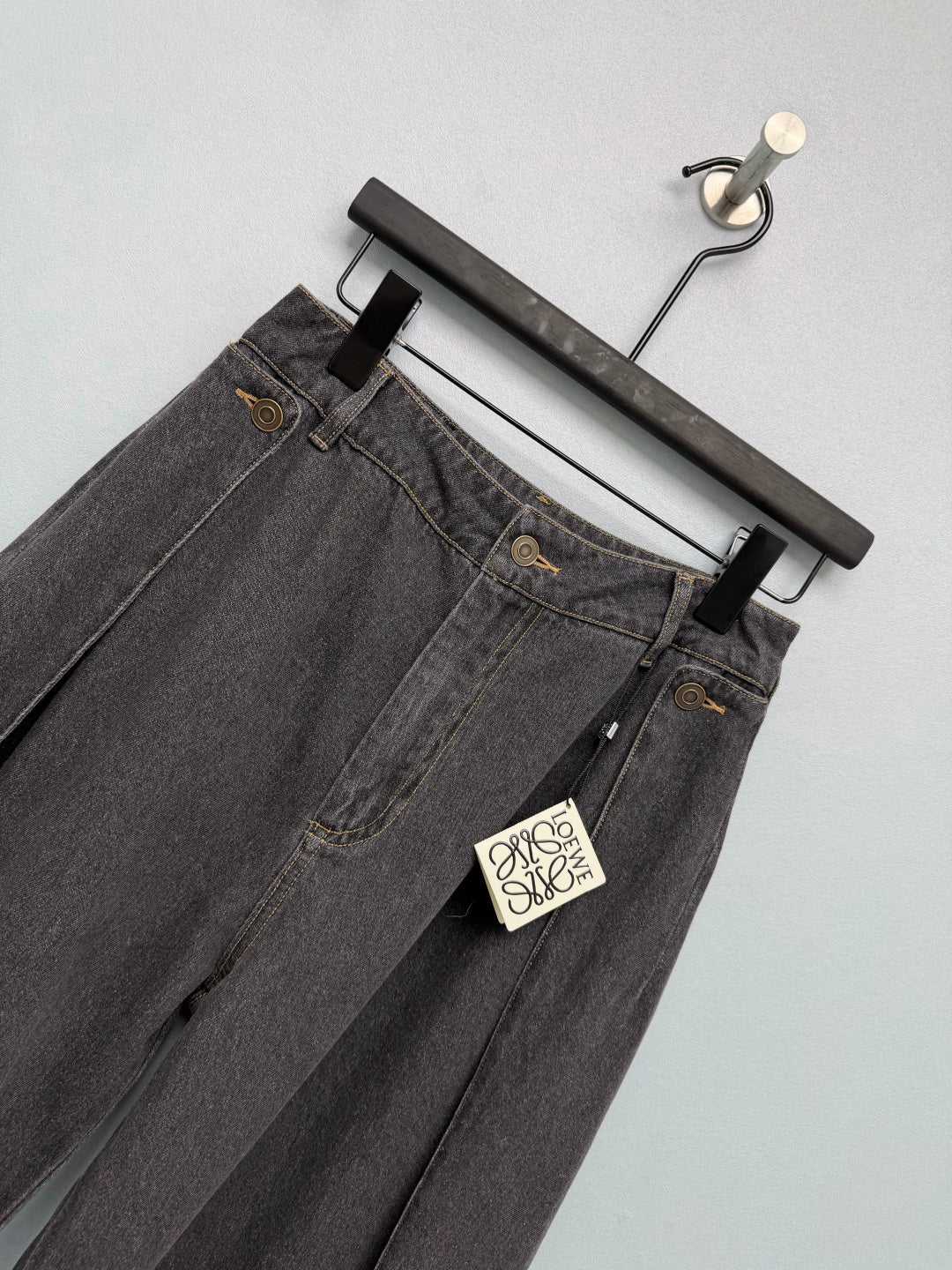 Loewe 26s Pleated Wide-Leg Jeans Grey Cotton 411625