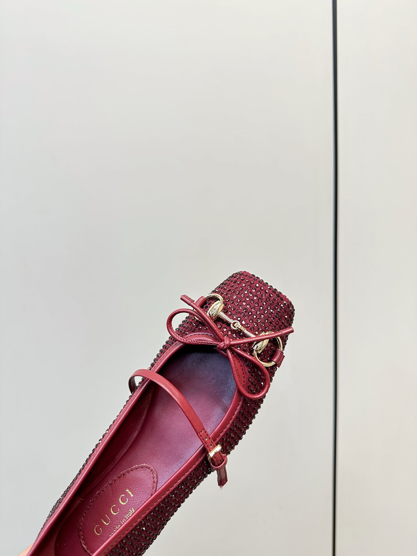 GG 26SS Ballet Flats Rhinestone Burgundy Sheepskin 645703