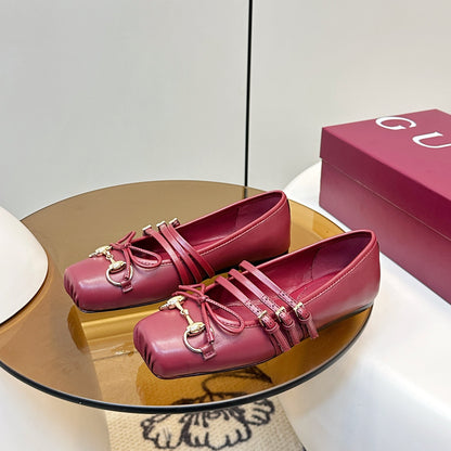 GG 26SS Ballet Flats Burgundy Sheepskin 645706