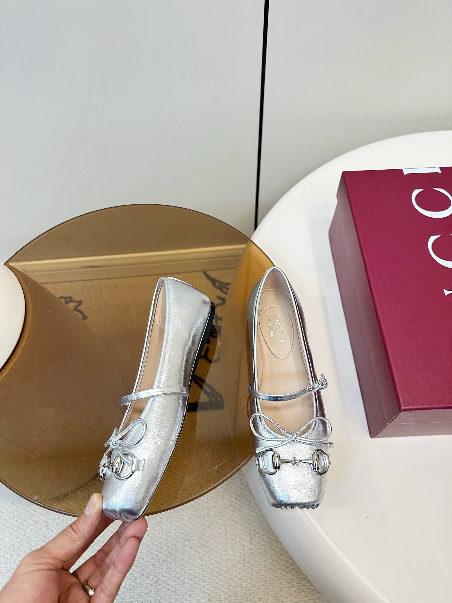 GG 26SS Ballet Flats Silver Metallic Sheepskin 645708