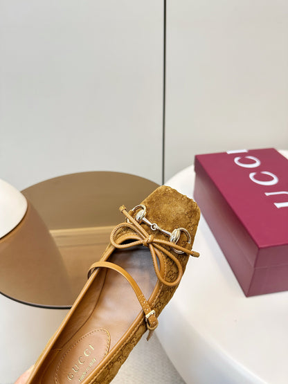 GG 26SS Ballet Flats Tan Brown Monogram Suede 645709