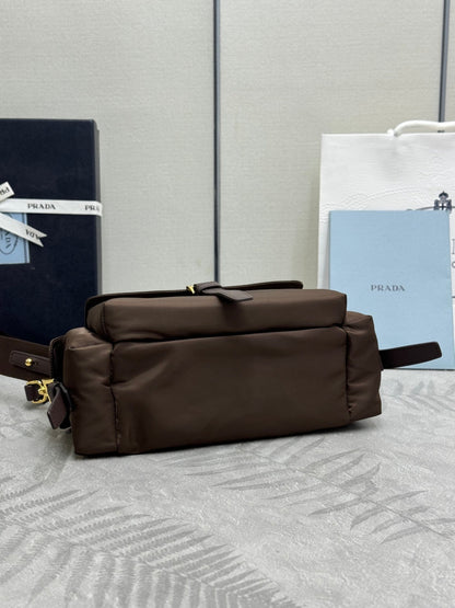 Prada 2026 Explore Shoulder Bag 30cm With Flap Sienna Re-Nylon