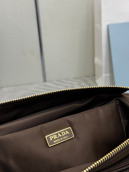 Prada 2026 Explore Shoulder Bag 30cm With Flap Sienna Re-Nylon