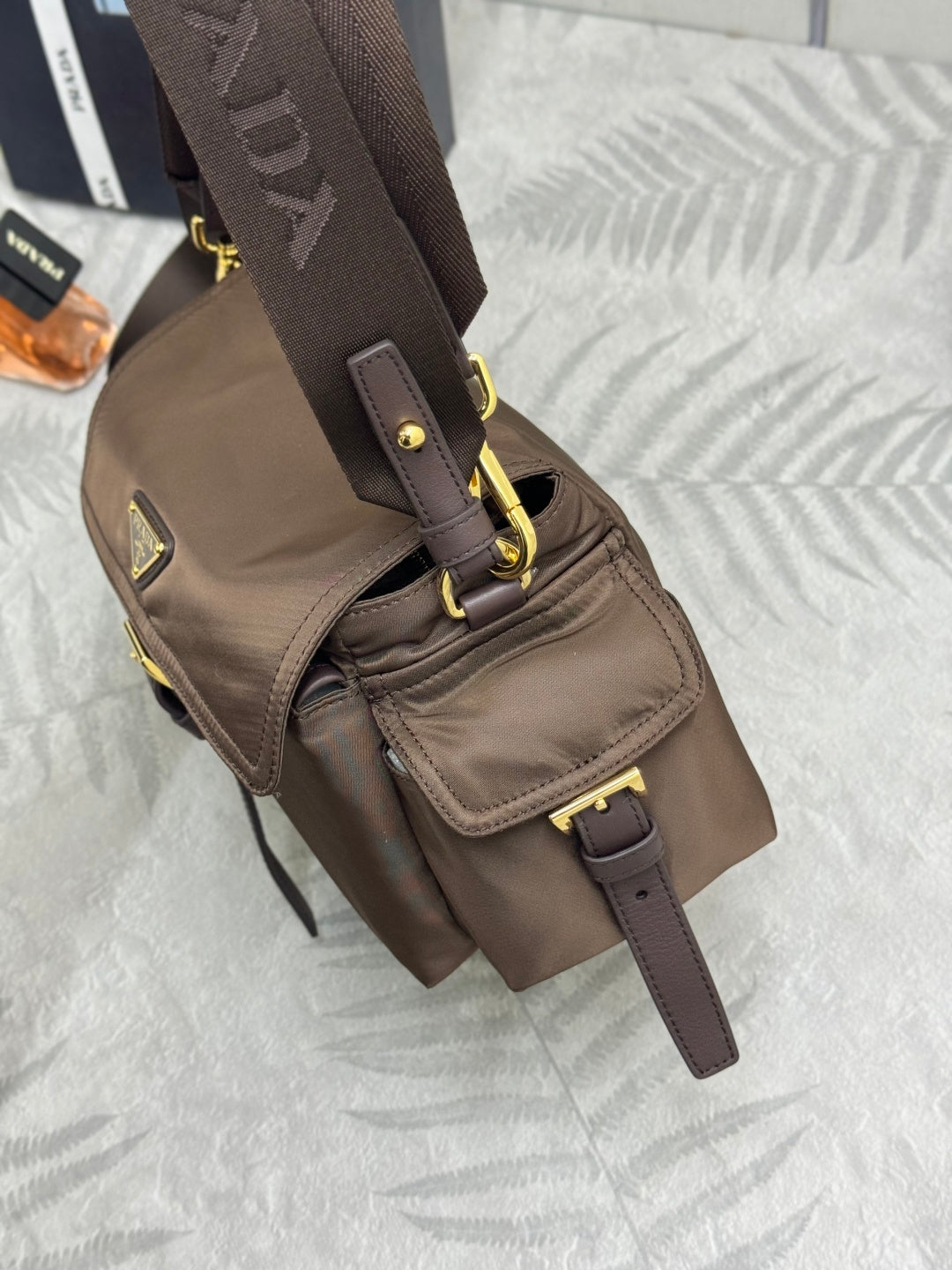 Prada 2026 Explore Shoulder Bag 30cm With Flap Sienna Re-Nylon