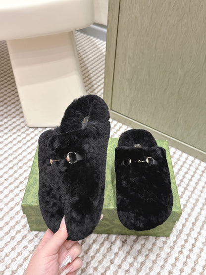 GG 26ss Loafers Rhinestones Black Wool 612026
