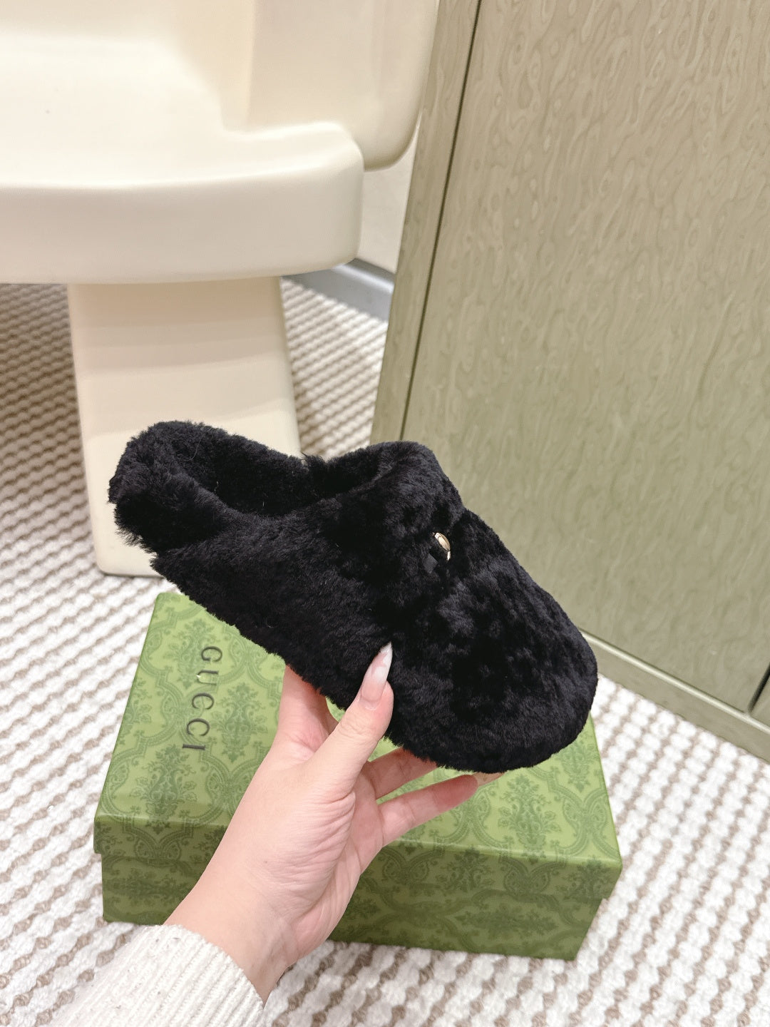 GG 26ss Loafers Rhinestones Black Wool 612026