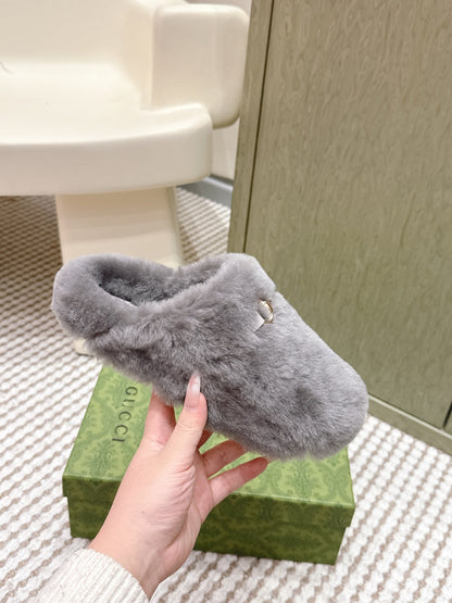 GG 26ss Loafers Rhinestones Gray Wool 612028