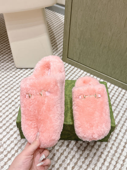 GG 26ss Loafers Rhinestones Pink Wool 612029