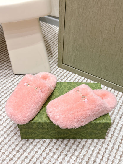 GG 26ss Loafers Rhinestones Pink Wool 612029