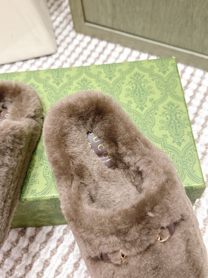 GG 26ss Loafers Rhinestones Brown Wool 612030