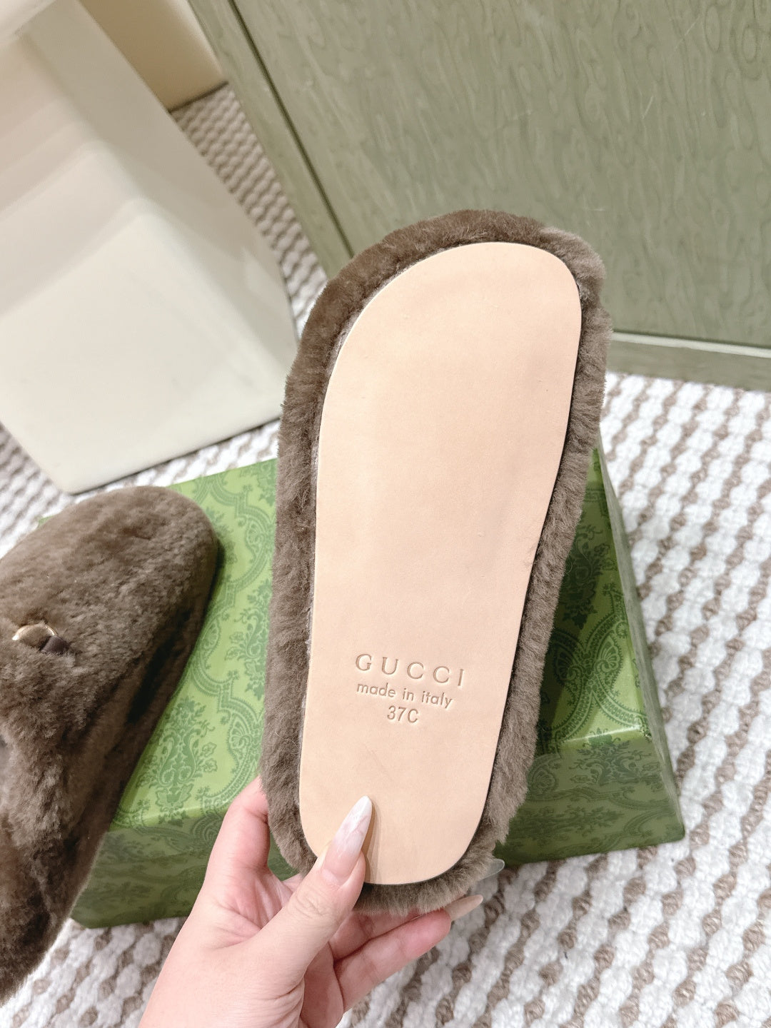 GG 26ss Loafers Rhinestones Brown Wool 612030
