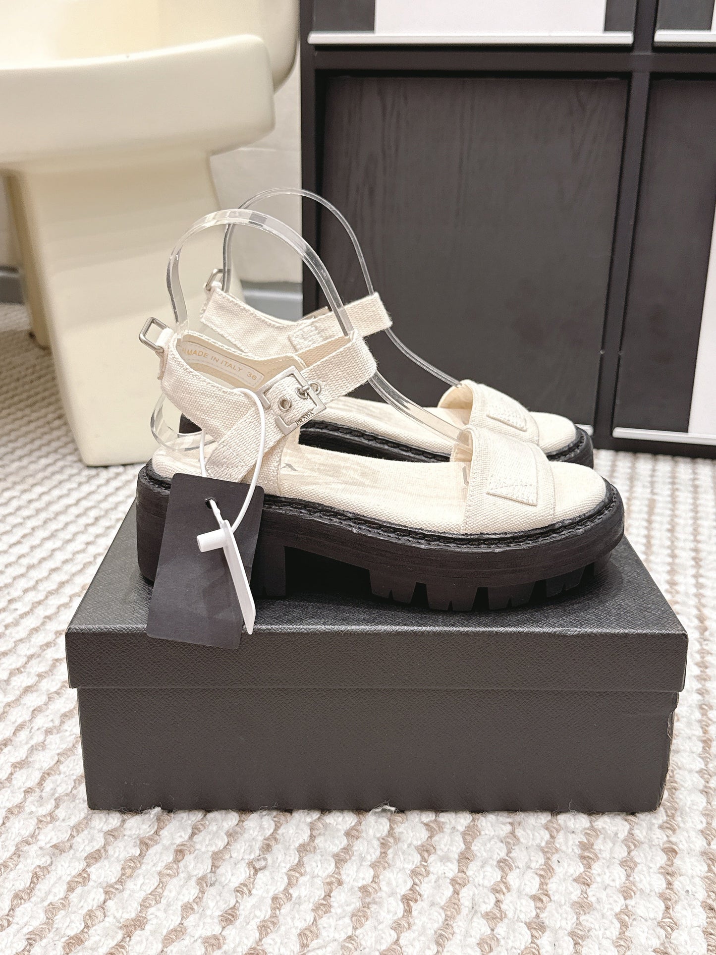 PRA 2026S Roman Sandals White Black Canvas 657521