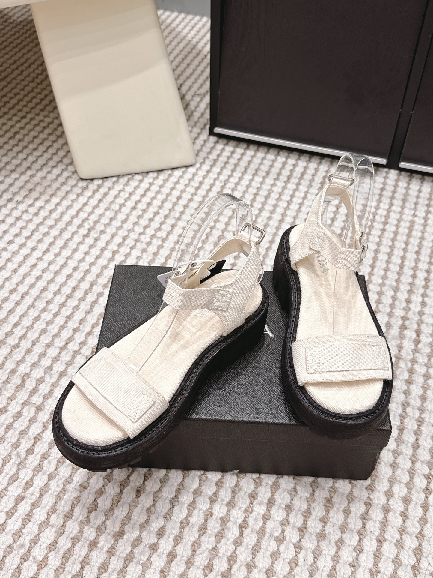 PRA 2026S Roman Sandals White Black Canvas 657521