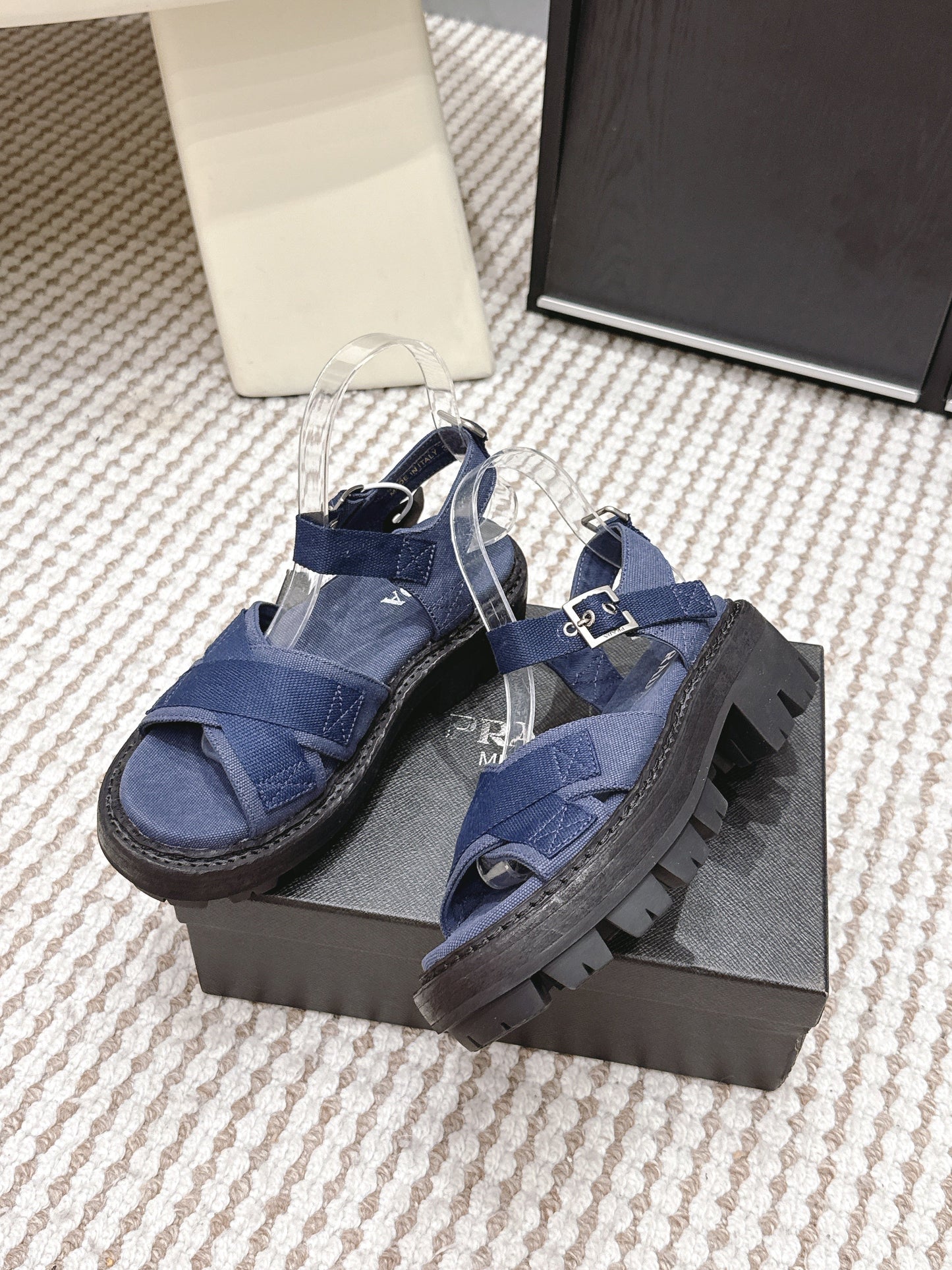 PRA 2026S Platform Sandals Dark Blue Canvas 657524