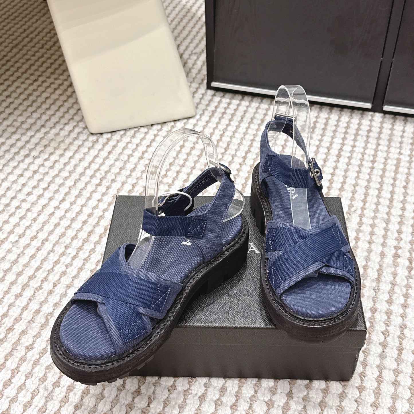 PRA 2026S Platform Sandals Dark Blue Canvas 657524